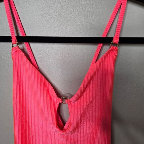 Aerie Cheeky One Piece Swim Hot Pink Medium Long - Picture 2 of 7